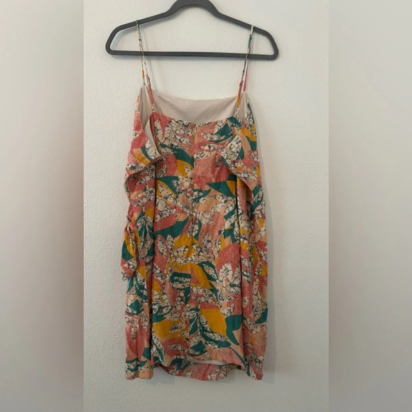 Nine West CRACKLE LEAVES CORAL SIDE TIE FAUX WRAP MINI SQUARE NECK DRESS Sz XXL - Picture 2 of 12